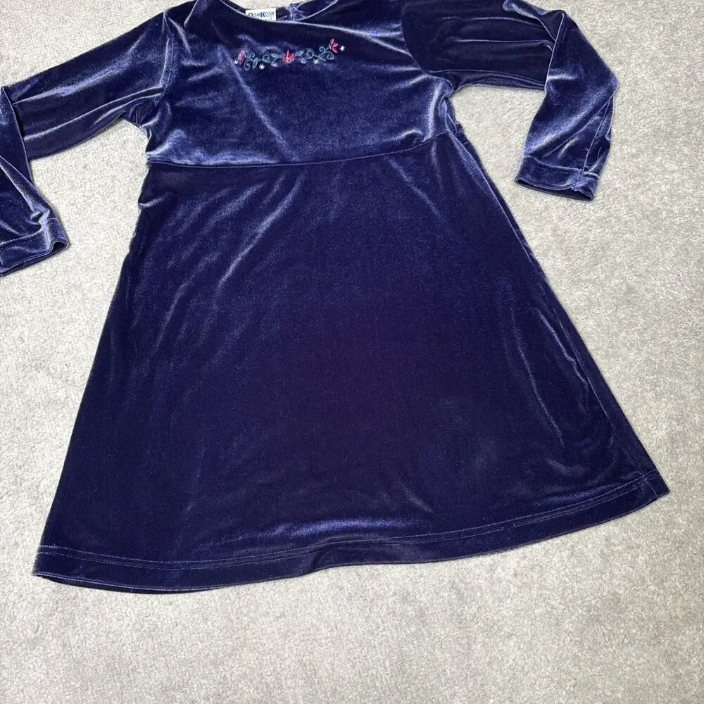 Vintage 90s Oshkosh Bgosh Velvet Dress Embroidered Girls Size 6 90s